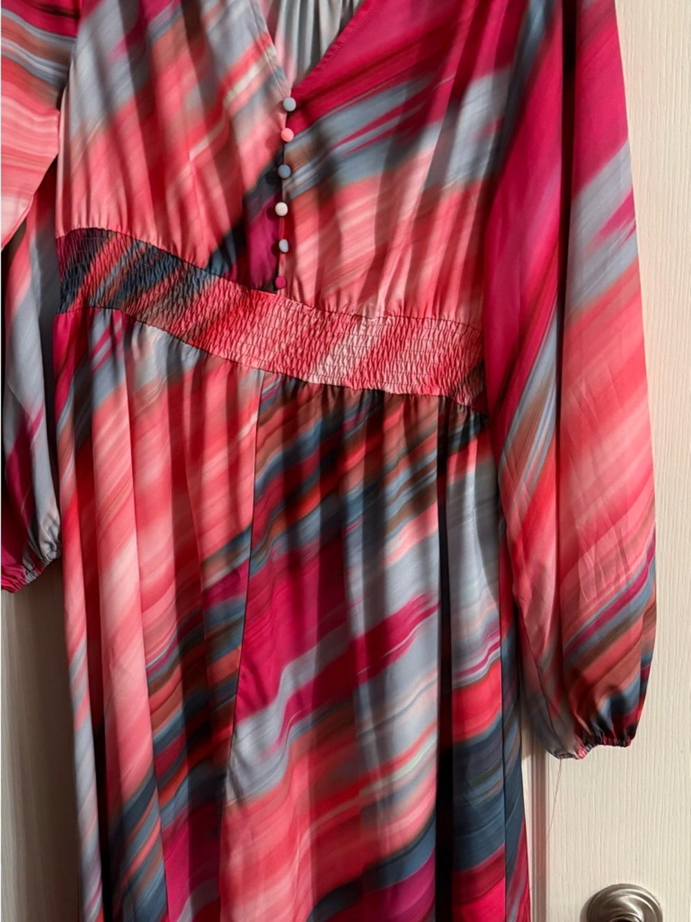 Women's Pink & Gray Maxi Dress with Shirred Waist - 1X